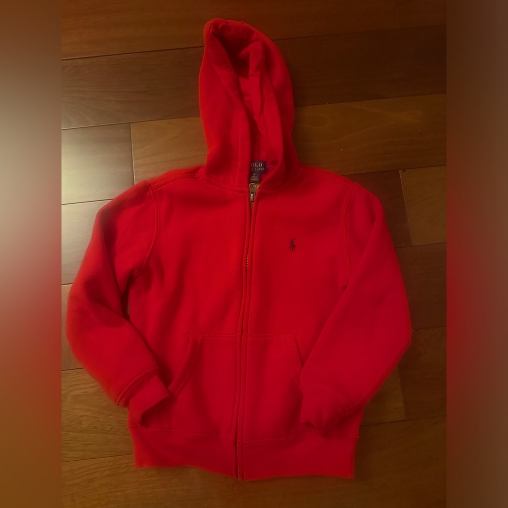 Red hooded zip up sweatshirt - EUC